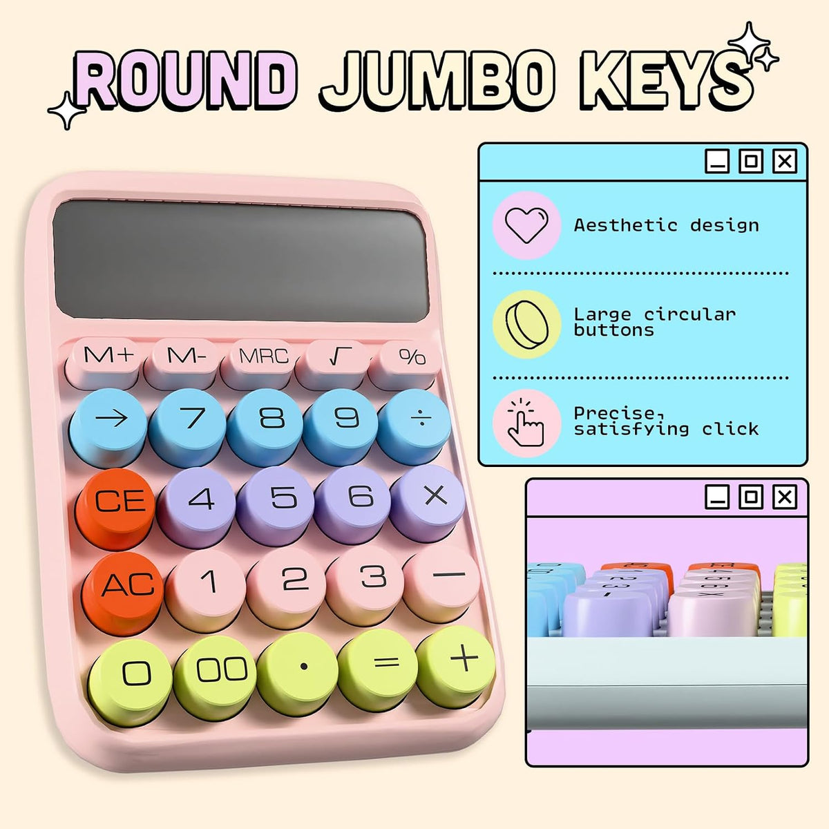 Pink Calculator – Cute Desk Calculator with Big Buttons, 12-Digit, for School, Office & Pink Desk Accessories