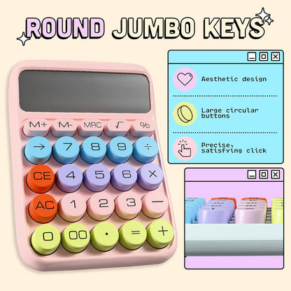 Pink Calculator – Cute Desk Calculator with Big Buttons, 12-Digit, for School, Office & Pink Desk Accessories