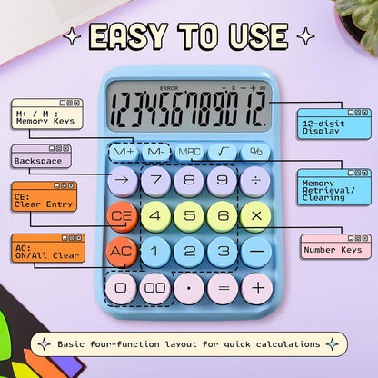 Pink Calculator – Cute Desk Calculator with Big Buttons, 12-Digit, for School, Office & Pink Desk Accessories