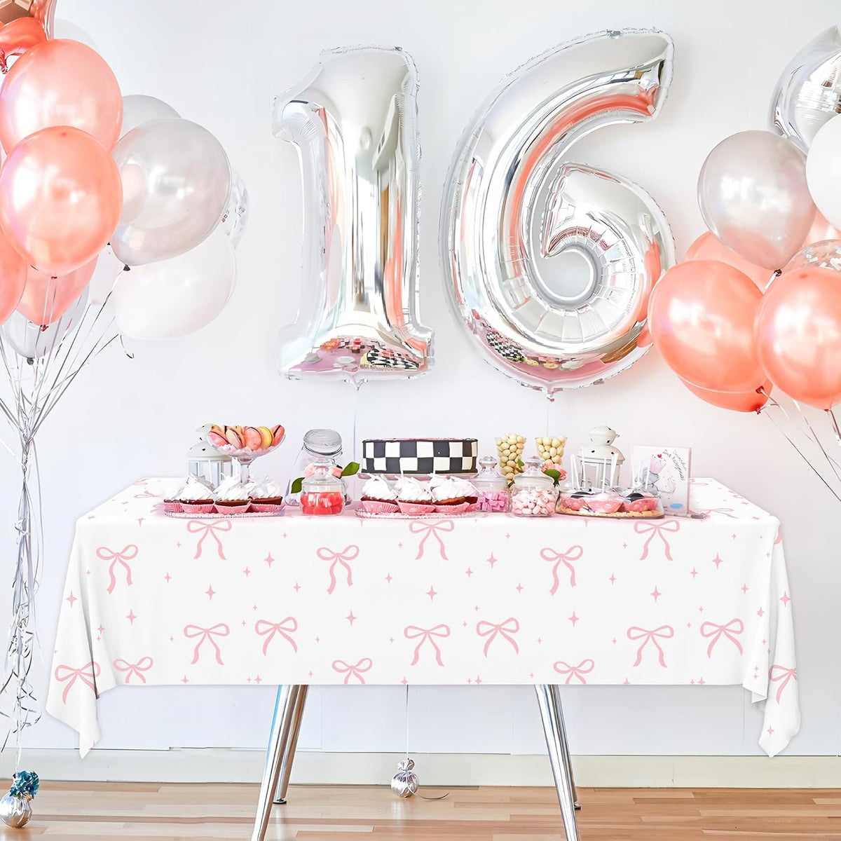 2 PCS Pink Bow Tablecloth Bow Theme Plastic Table Cover Rectangle Coquette Disposable Party Tablecloth for Women Girls Birthday Bridal Bachelorette Party Decor