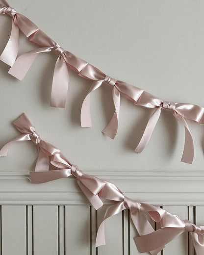 Dusty Pink Bow Garland, Pre-Assembled 6 ft – Single Accent Decoration for Bridal Shower, Baby Shower & Birthday Parties | Soft Matte Satin Bows (Dusk Rose)