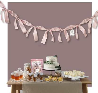 Dusty Pink Bow Garland, Pre-Assembled 6 ft – Single Accent Decoration for Bridal Shower, Baby Shower & Birthday Parties | Soft Matte Satin Bows (Dusk Rose)