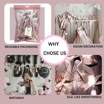 Dusty Pink Bow Garland, Pre-Assembled 6 ft – Single Accent Decoration for Bridal Shower, Baby Shower & Birthday Parties | Soft Matte Satin Bows (Dusk Rose)