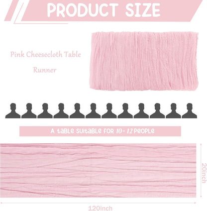 2 Pack 120 Inch Pink Cheesecloth Table Runner Boho Rustic Gauze Sheer Romantic 10 FT Long Cheese Cloth Table Runner for Bridal Baby Shower Wedding Party Birthday Holiday Home Easter Decor