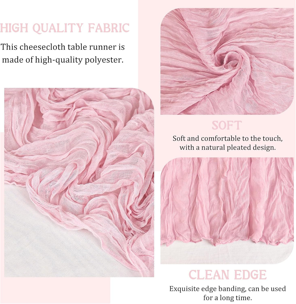 2 Pack 120 Inch Pink Cheesecloth Table Runner Boho Rustic Gauze Sheer Romantic 10 FT Long Cheese Cloth Table Runner for Bridal Baby Shower Wedding Party Birthday Holiday Home Easter Decor
