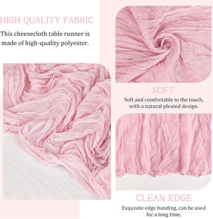 2 Pack 120 Inch Pink Cheesecloth Table Runner Boho Rustic Gauze Sheer Romantic 10 FT Long Cheese Cloth Table Runner for Bridal Baby Shower Wedding Party Birthday Holiday Home Easter Decor