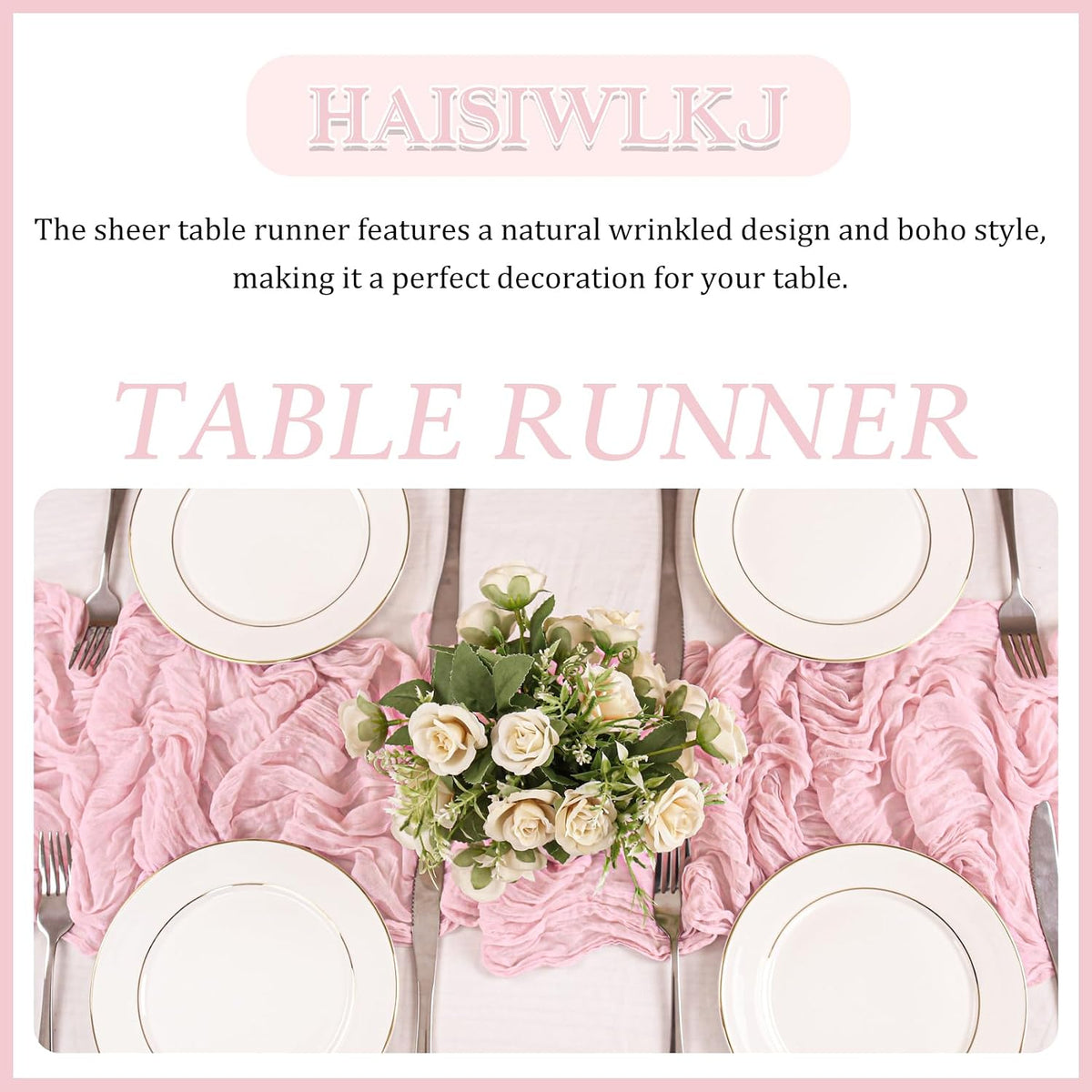 2 Pack 120 Inch Pink Cheesecloth Table Runner Boho Rustic Gauze Sheer Romantic 10 FT Long Cheese Cloth Table Runner for Bridal Baby Shower Wedding Party Birthday Holiday Home Easter Decor