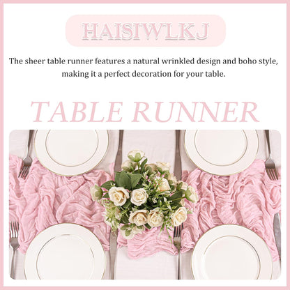 2 Pack 120 Inch Pink Cheesecloth Table Runner Boho Rustic Gauze Sheer Romantic 10 FT Long Cheese Cloth Table Runner for Bridal Baby Shower Wedding Party Birthday Holiday Home Easter Decor