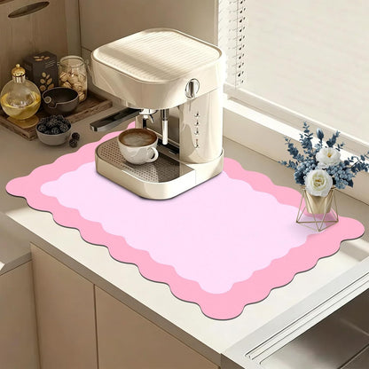 Pink Scalloped Coffee Mat for Countertop Coffee Bar Mat Matt