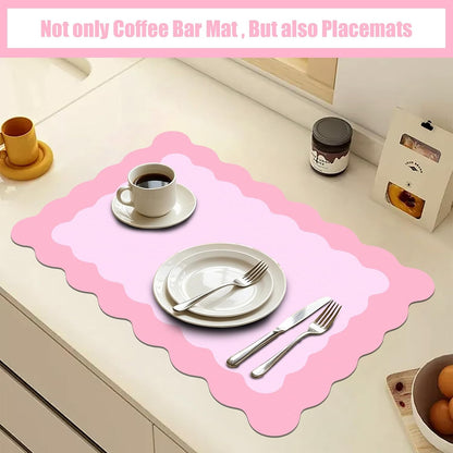 Pink Scalloped Coffee Mat for Countertop Coffee Bar Mat Matt