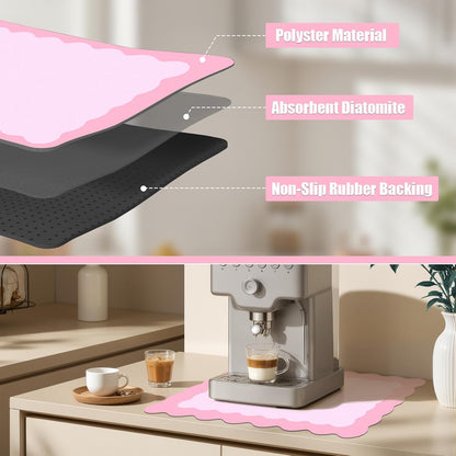 Pink Scalloped Coffee Mat for Countertop Coffee Bar Mat Matt