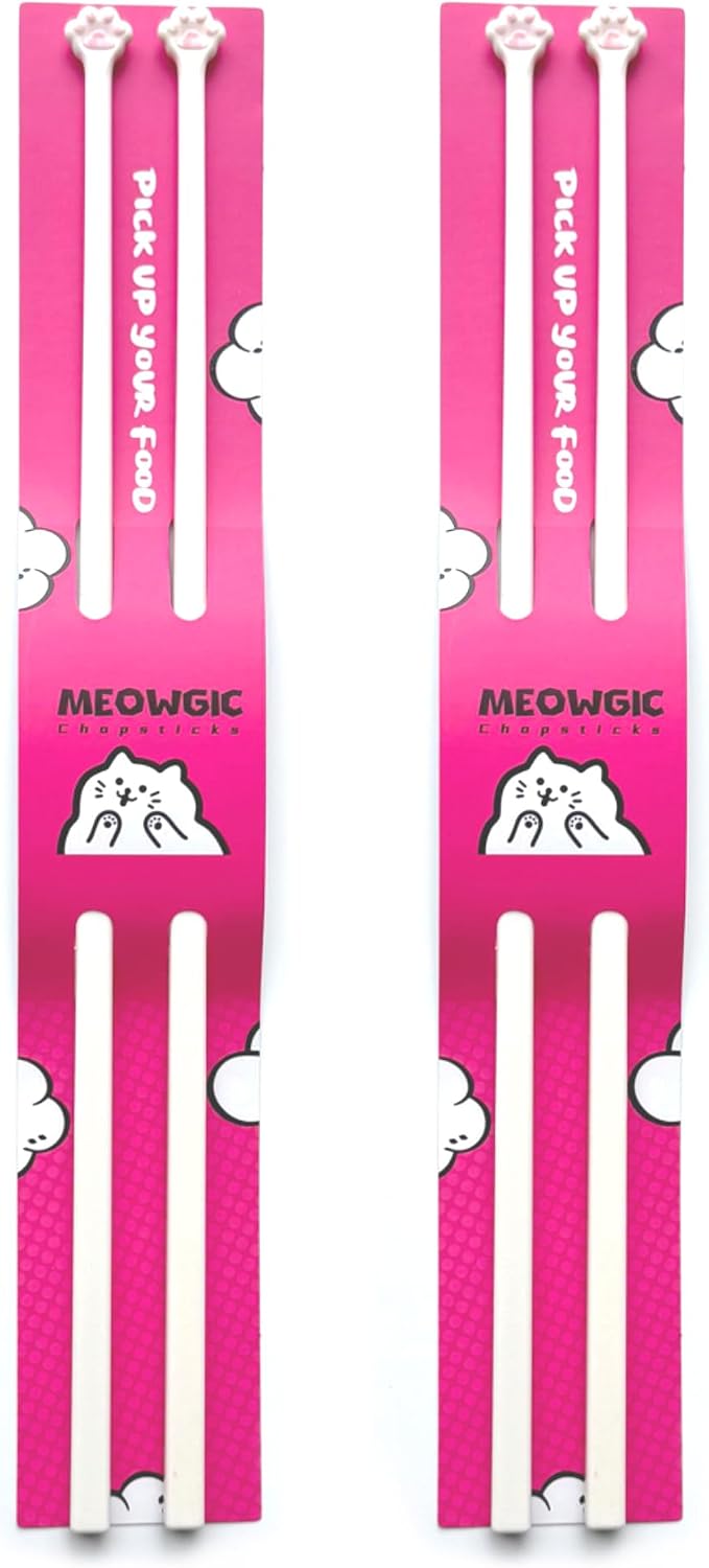 Meowgic Cat Paw Chopsticks (Pink, 2 Pairs)Non-Slip Lightweight Kitty Themed Tableware, Durable Animal Paw Design Gift for Cat Lovers, Cute Reusable Cat paw Chopsticks