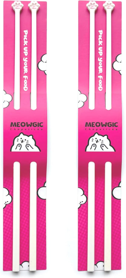Meowgic Cat Paw Chopsticks (Pink, 2 Pairs)Non-Slip Lightweight Kitty Themed Tableware, Durable Animal Paw Design Gift for Cat Lovers, Cute Reusable Cat paw Chopsticks