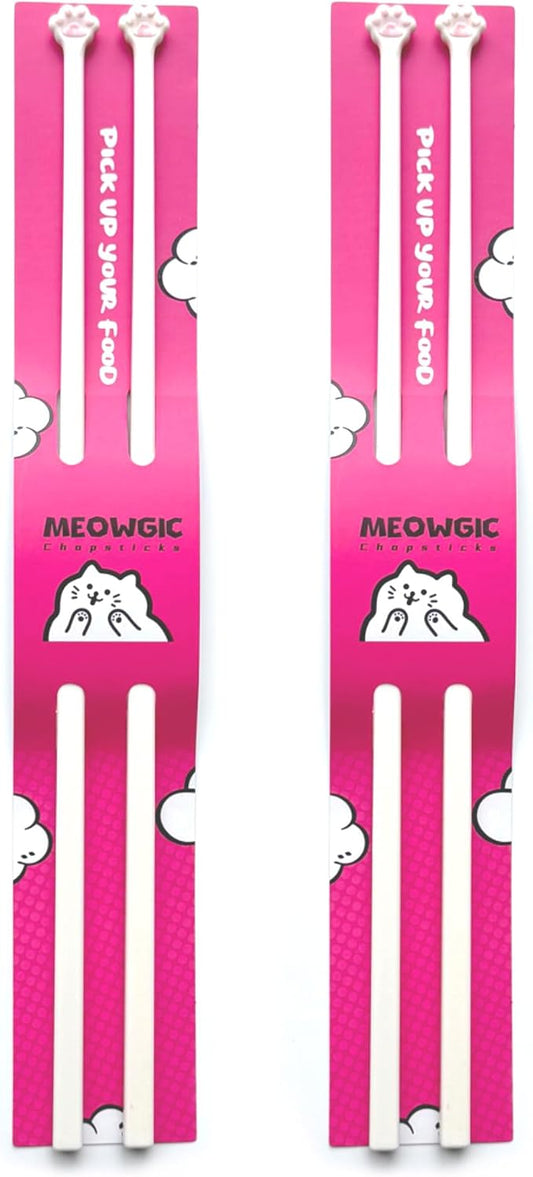 Meowgic Cat Paw Chopsticks (Pink, 2 Pairs)Non-Slip Lightweight Kitty Themed Tableware, Durable Animal Paw Design Gift for Cat Lovers, Cute Reusable Cat paw Chopsticks