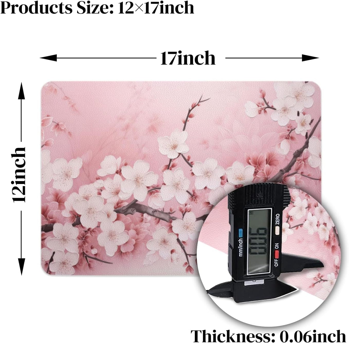 Faux Leather Placemats Set of 4,Pink Cherry Flowers Blossoms PU Placemat for Ding Table Easy to Clean Wipeable Waterproof Non-Slip Table Place Mats for Kitchen or Outdoor,12 * 17 Inch