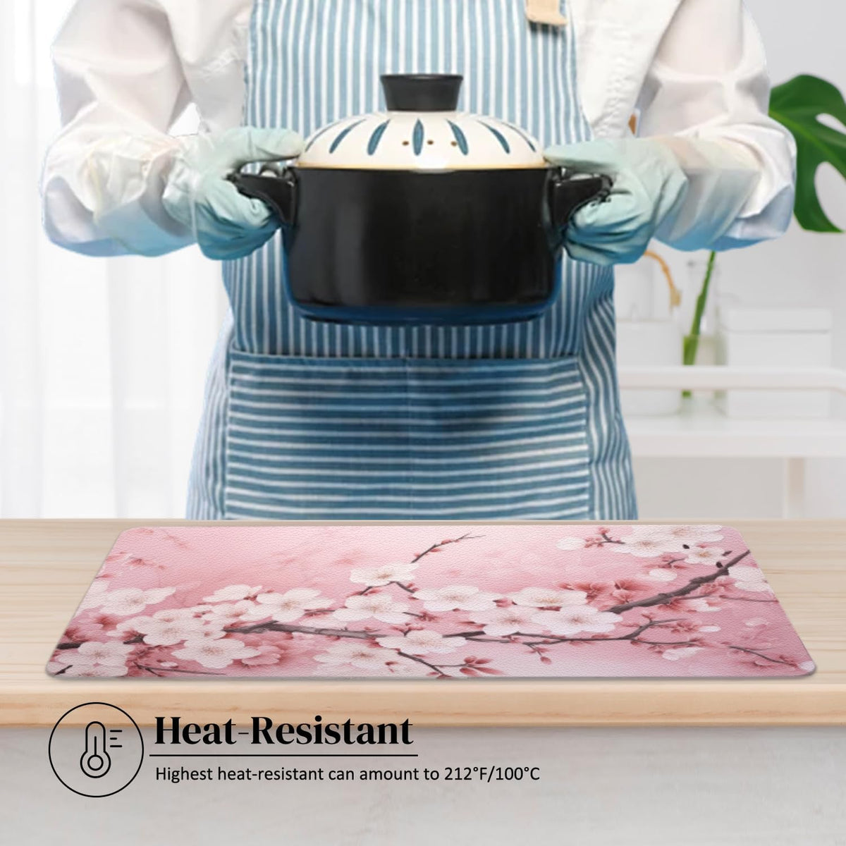 Faux Leather Placemats Set of 4,Pink Cherry Flowers Blossoms PU Placemat for Ding Table Easy to Clean Wipeable Waterproof Non-Slip Table Place Mats for Kitchen or Outdoor,12 * 17 Inch