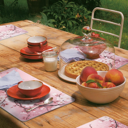 Faux Leather Placemats Set of 4,Pink Cherry Flowers Blossoms PU Placemat for Ding Table Easy to Clean Wipeable Waterproof Non-Slip Table Place Mats for Kitchen or Outdoor,12 * 17 Inch