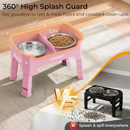 Mess Proof Elevated Dog Bowls, Splash Guard Raised Bowl Stand