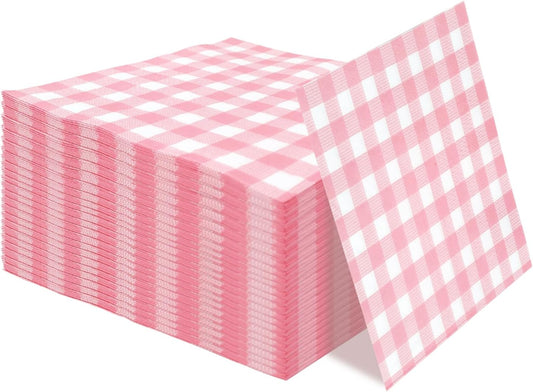 50 Pieces 3-ply Light Pink Gingham Napkins Guest Hand Towels Cocktail Napkins Paper Napkins for Dinner Wedding Birthday Party Beverage Napkins Disposable