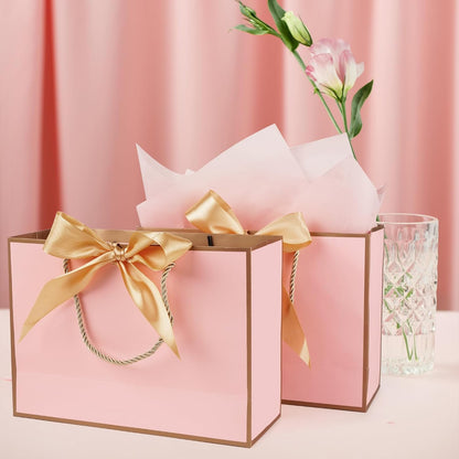 Gift Bags for Present, 2 Pcs Medium Gift Bags for Women with Tissue Paper and Cards, Gift Bag for Birthdays, Baby Shower, Wedding, Party, Holiday Presents 11"X7.9"X3.9" (Pink and Gold)