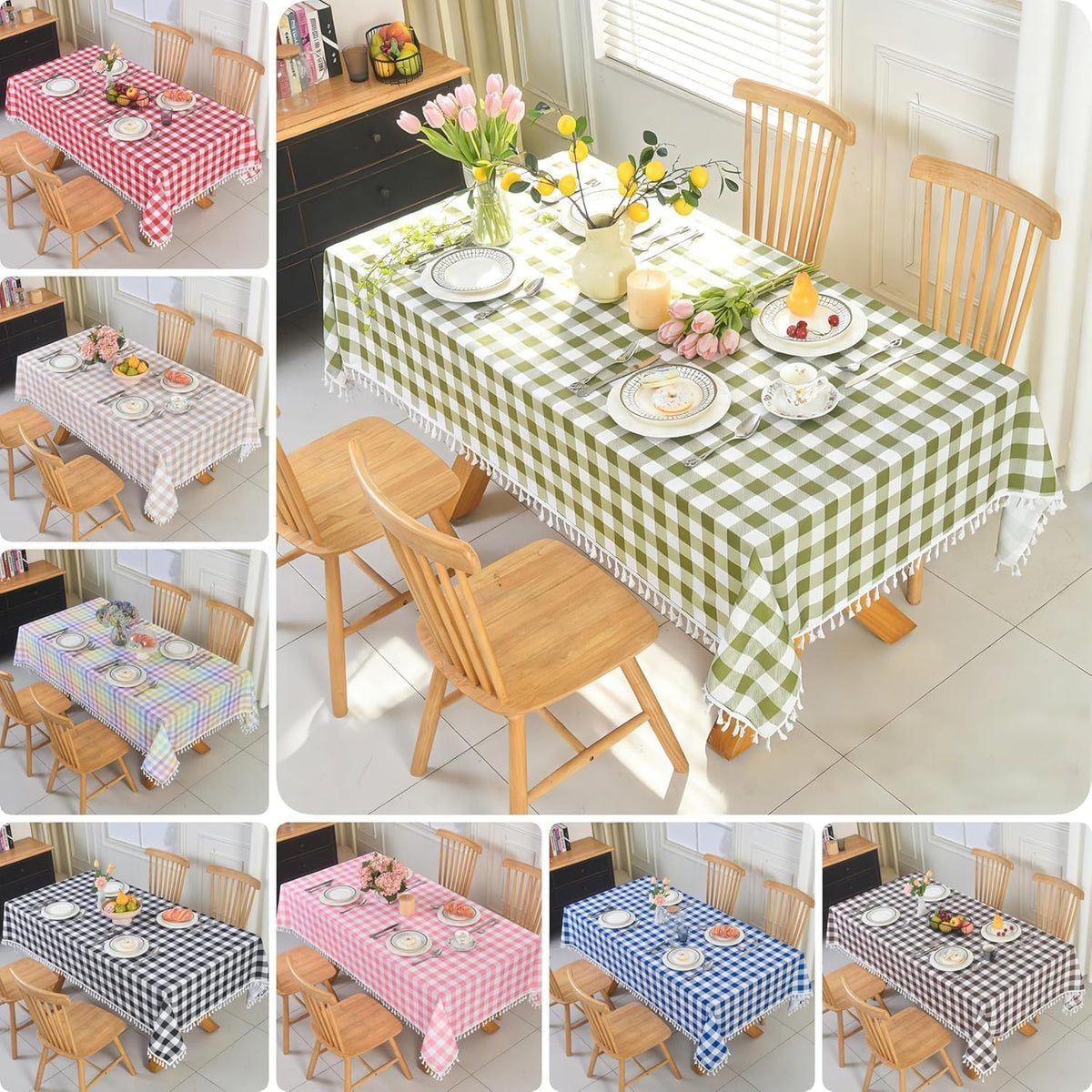 Waterproof Checkered Tablecloth Runner Fabric - Rectangle 12x108 Inch Classic Gingham Buffalo Plaid Table Cloth for Indoor/Outdoor Use - Table Cover for Kitchen, BBQs, and Parties