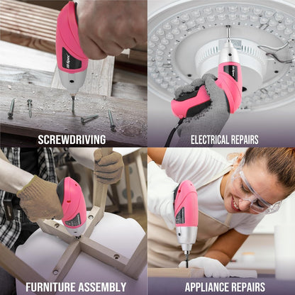 Hi-Spec 3.6V Cordless Electric Screwdriver and Tool Kit for DIY, Pink