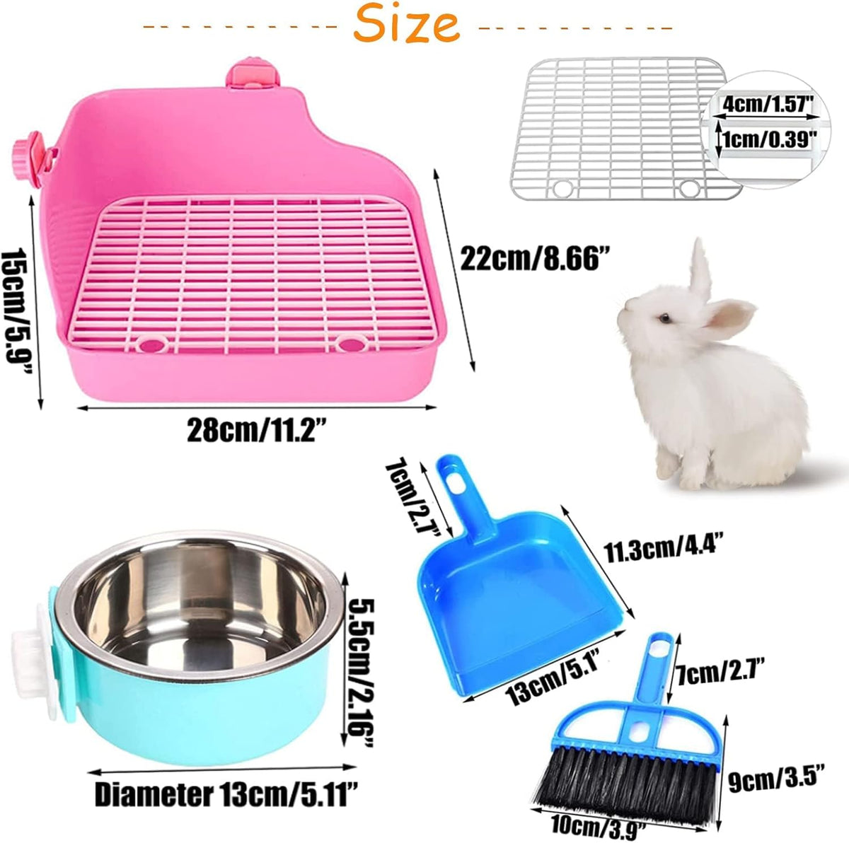 Rabbit Litter Box for Cage Bunny Corner Bedding Box Small Animal Litter Pan Hanging Pet Bowls Cage Potty Trainer Pet Toilet for Rabbit Bunny Guinea Pigs (Pink)