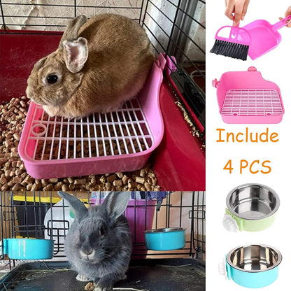Rabbit Litter Box for Cage Bunny Corner Bedding Box Small Animal Litter Pan Hanging Pet Bowls Cage Potty Trainer Pet Toilet for Rabbit Bunny Guinea Pigs (Pink)