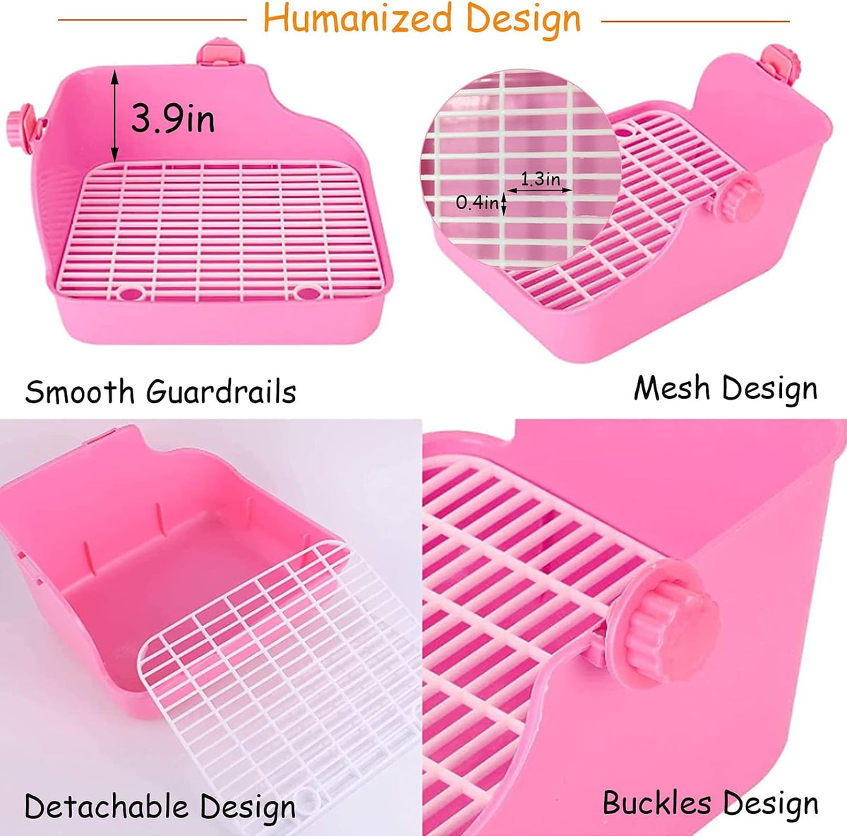 Rabbit Litter Box for Cage Bunny Corner Bedding Box Small Animal Litter Pan Hanging Pet Bowls Cage Potty Trainer Pet Toilet for Rabbit Bunny Guinea Pigs (Pink)