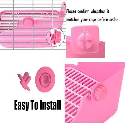 Rabbit Litter Box for Cage Bunny Corner Bedding Box Small Animal Litter Pan Hanging Pet Bowls Cage Potty Trainer Pet Toilet for Rabbit Bunny Guinea Pigs (Pink)