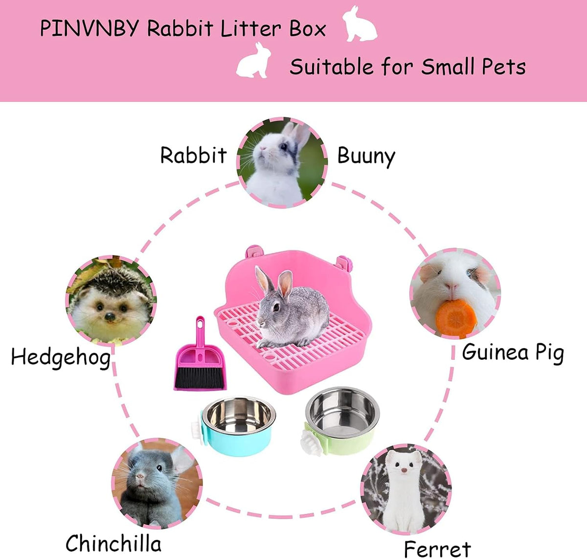 Rabbit Litter Box for Cage Bunny Corner Bedding Box Small Animal Litter Pan Hanging Pet Bowls Cage Potty Trainer Pet Toilet for Rabbit Bunny Guinea Pigs (Pink)