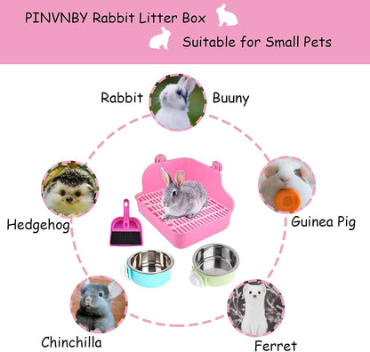 Rabbit Litter Box for Cage Bunny Corner Bedding Box Small Animal Litter Pan Hanging Pet Bowls Cage Potty Trainer Pet Toilet for Rabbit Bunny Guinea Pigs (Pink)