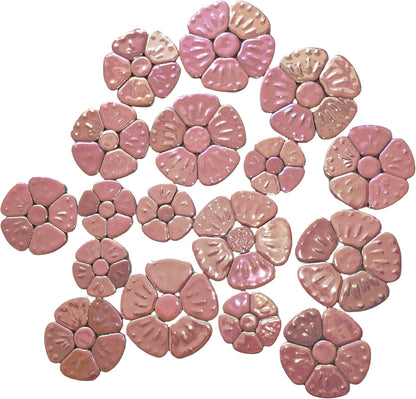 1.1 LB Random Iridescent Flower Ceramic Mosaic Tiles for DIY Crafts,3 Size Flowers Mosaic Pieces for Artwork,Photo Frames,Cups,Flower Pots,Fish Tank,Vases,Make Stepping Stones (Pink)