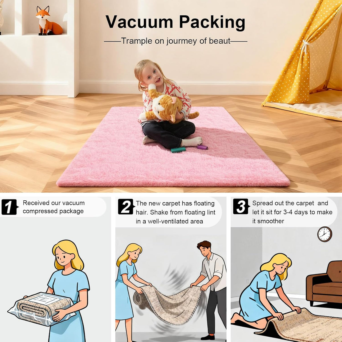 Pink Rug for Bedroom, 2x3 Small Fluffy Area Rugs for Living Room