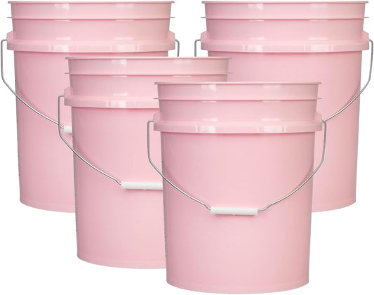 5 Gallon Premium HPDE Plastic Bucket - Made in USA Food Grade Storage Container, BPA Free All Purpose Pail (4, Pink)