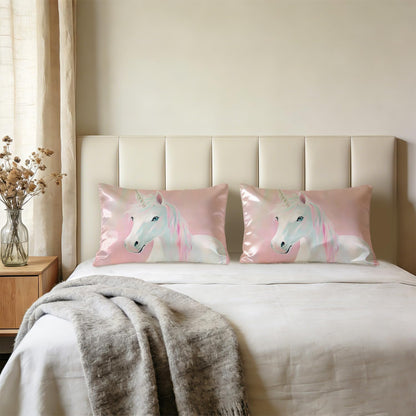Pink Horse 20x30 Satin Silk Sleep Pillow Covers Case Queen Size for Sleeping Bed with Zipper,Pink Horse Girls Bedroom Room Decor,Double-Sided(1 Pack)