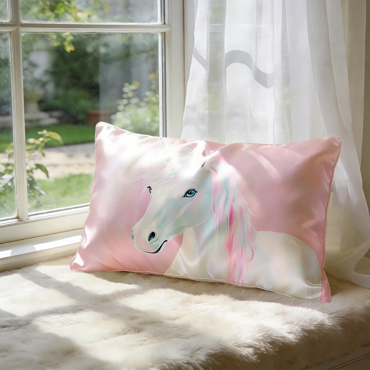 Pink Horse 20x30 Satin Silk Sleep Pillow Covers Case Queen Size for Sleeping Bed with Zipper,Pink Horse Girls Bedroom Room Decor,Double-Sided(1 Pack)