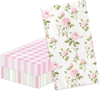 40Pcs Floral Napkins-Light Pink Hand Towels Disposable Pink Theme Birthday Party Supplies for Bathroom,Kitchen Dinner Decorations