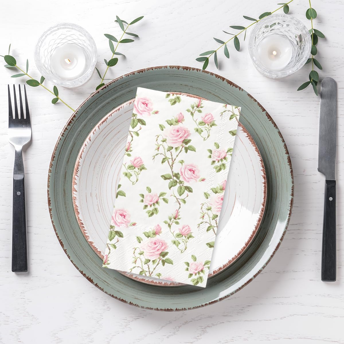 40Pcs Floral Napkins-Light Pink Hand Towels Disposable Pink Theme Birthday Party Supplies for Bathroom,Kitchen Dinner Decorations