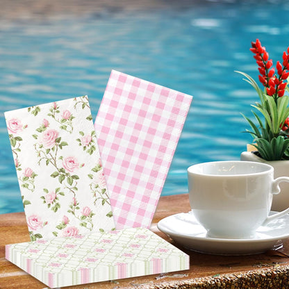 40Pcs Floral Napkins-Light Pink Hand Towels Disposable Pink Theme Birthday Party Supplies for Bathroom,Kitchen Dinner Decorations