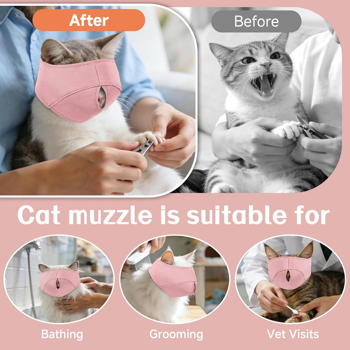 Cat Calming Muzzle for Grooming, Nail Trimming, Soft Head Cover