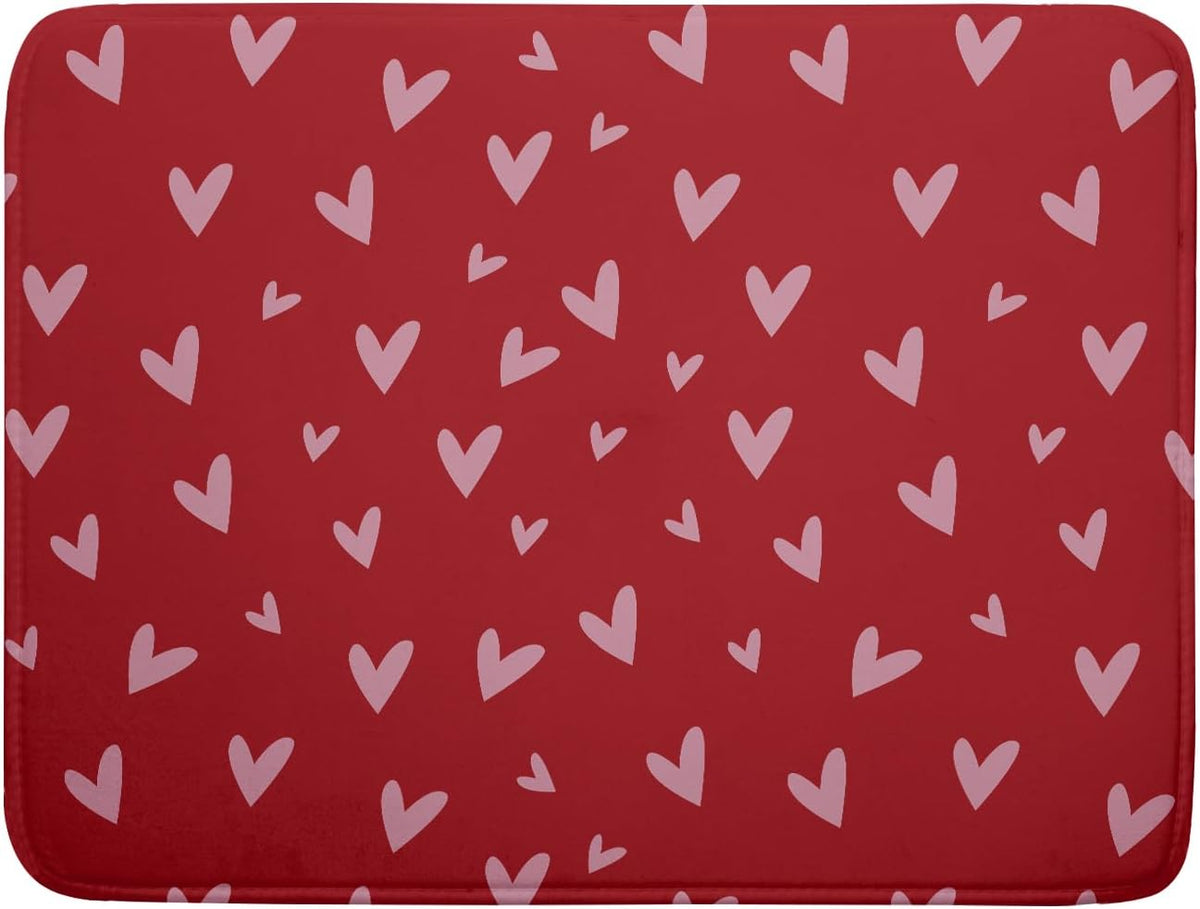 Valentines Dish Drying Mat for Kitchen Counter 18x24 Inch Valentine's Day Red Pink Love Heart Print Absorbent Reversible Microfiber Drying Mats Kitchen Countertop Protector Dishes Drainer Rack Pad