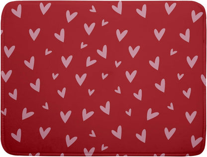 Valentines Dish Drying Mat for Kitchen Counter 18x24 Inch Valentine's Day Red Pink Love Heart Print Absorbent Reversible Microfiber Drying Mats Kitchen Countertop Protector Dishes Drainer Rack Pad