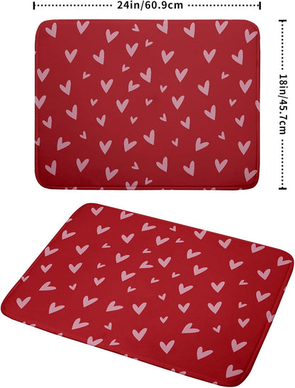 Valentines Dish Drying Mat for Kitchen Counter 18x24 Inch Valentine's Day Red Pink Love Heart Print Absorbent Reversible Microfiber Drying Mats Kitchen Countertop Protector Dishes Drainer Rack Pad