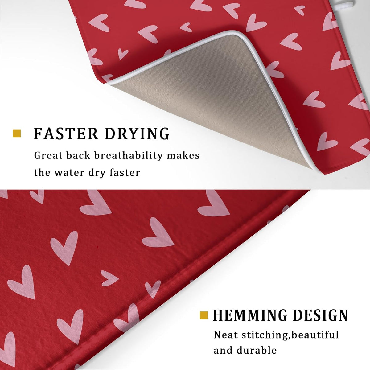 Valentines Dish Drying Mat for Kitchen Counter 18x24 Inch Valentine's Day Red Pink Love Heart Print Absorbent Reversible Microfiber Drying Mats Kitchen Countertop Protector Dishes Drainer Rack Pad