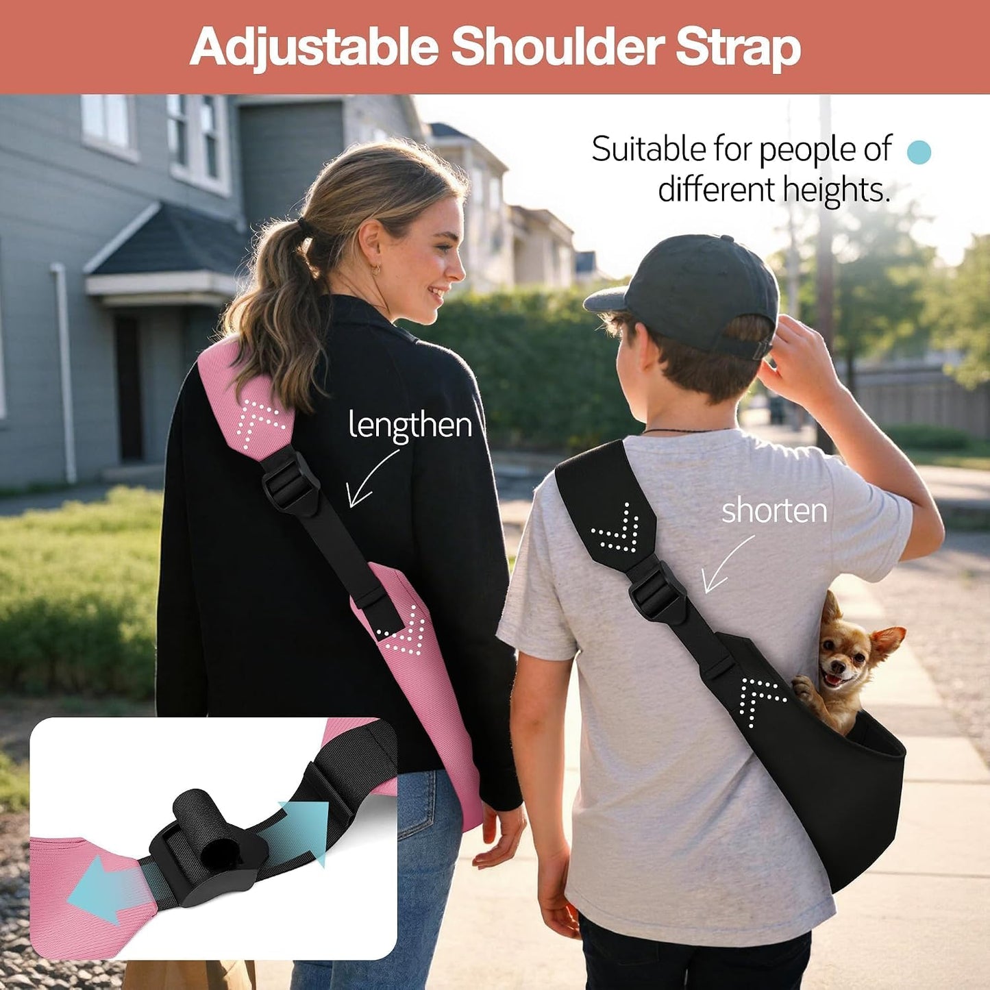Adjustable Dog Sling Carrier for Small Dogs Lightweight Crossbody Pet Bag with Safety Strap, Pocket Storage, Machine Washable, Comfortable Travel & Outdoor Sling up to 10 lbs Pink Fashion