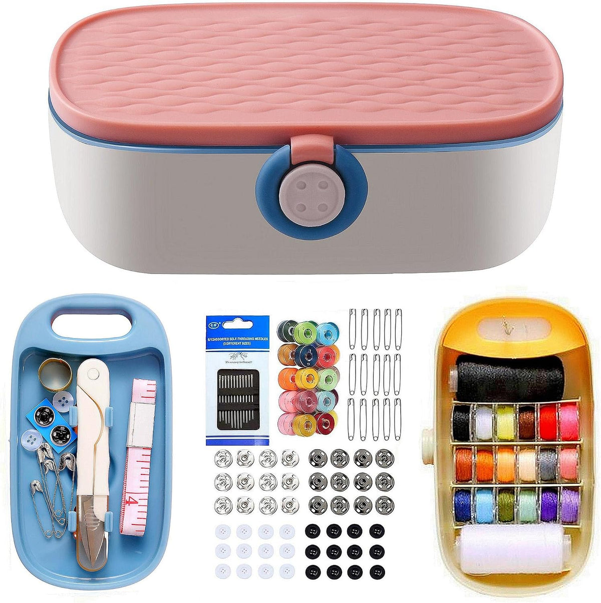 Sewing Project Kit, 135 Pcs Family Sewing Supplies Repair Kit Traveler Sewing Kit Sewing Thread Accessories DIY Sewing Supplies Organizer (Green) (Pink)