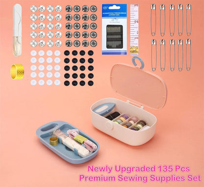 Sewing Project Kit, 135 Pcs Family Sewing Supplies Repair Kit Traveler Sewing Kit Sewing Thread Accessories DIY Sewing Supplies Organizer (Green) (Pink)