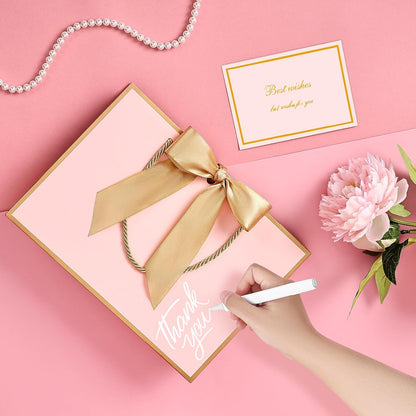 Pink Gift Bags with Handles, 13” Medium Gift Bag for Presents, 1 Pcs Bags with 2 Tissue Paper and 1 Cards for Baby Shower Wedding Bridal Shower Mother's Day Birthday Party (Pink Golden)