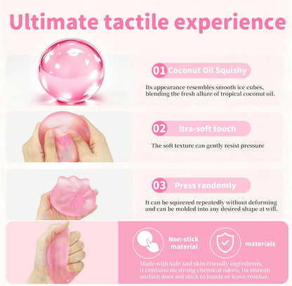Coconut Oil Squishy Stress Ball, Shapeable and No Rebound. Soft Elastic Fidget Toy for Adults and Kids. Anxiety Relief, Office Desk Calming, Birthday Pink.（Pink）